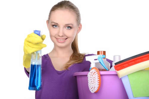 Protective gloves and cleaning equipment used on site